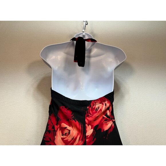 Womens Halter Midi Dress Size M Black Red Sexy Open Back Party Y2K - Picture 7 of 10